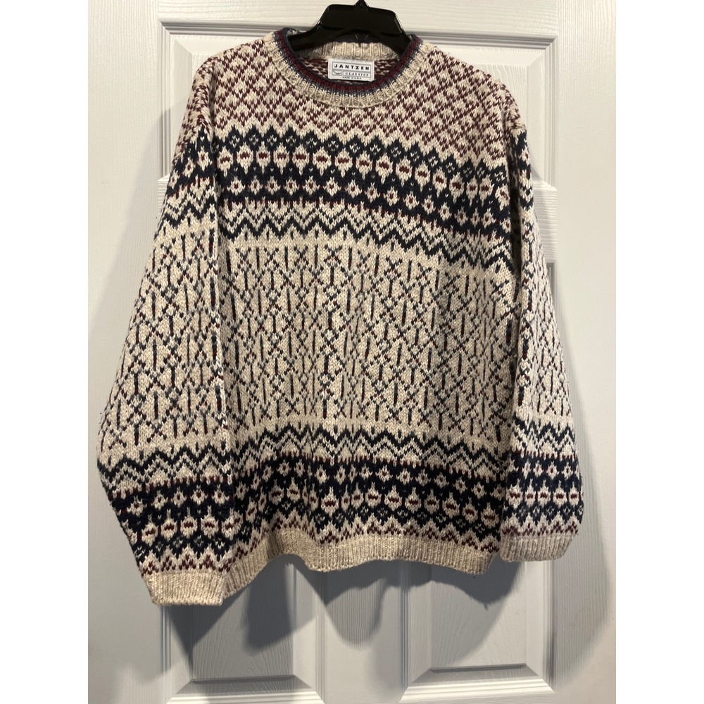 Vintage Jantzen Classics Fair Isle Sweater Mens Large Made in USA Knit Crewneck
